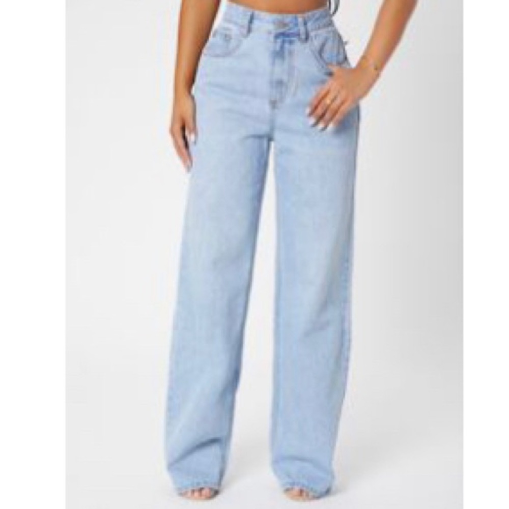 Light blue high waisted straight leg jeans